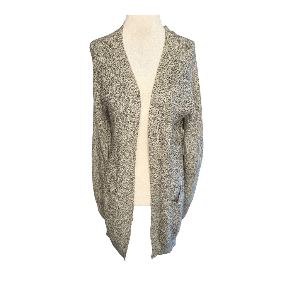 RD Nordstrom Women XS White Black Speckled Knit Cardigan Sweater‎ Elbow Patches